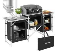 TecTake® Meuble de Rangement Cuisine de Camping Pliable XXL en Aluminium, avec 5 Étagères, Plan de Travail, Pieds réglables, Sac de Transport Inclus, Stockage pour Vaisselle, Accessoires Cuisine