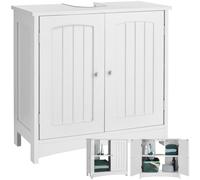 Tectake Meuble de salle de bain en style maison de campagne, 2 grands compartiments, 2 portes avec fermeture magnétique, protection des bords pour siphon, 62 x 30 x 60 cm, blanc