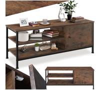 TecTake® Meuble TV 110 x 40 x 45,5 cm, Meuble télé Style Industriel, 2 étagères et 1 Compartiment avec Porte, Meubles de Salon, Salle à Manger, Chambre, Buffet TV Meubles Television, Bois foncé