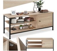 TecTake® Meuble TV 110 x 40 x 45,5 cm, Meuble télé Style Industriel, 2 étagères et 1 Compartiment avec Porte, Meubles de Salon, Salle à Manger, Chambre, Buffet TV Meubles Television, Bois Clair