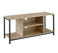 TecTake® Meuble TV 110 x 40 x 50,5 cm, Banc TV Salon Chambre, 4 Compartiments Ouverts et Étagère réglable, Meuble Rangement Television, Style Industriel, Meubles de Salon pour télévision, Bois Clair