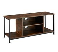 TecTake® Meuble TV 110 x 40 x 50,5 cm, Banc TV Salon Chambre, 4 Compartiments Ouverts et Étagère réglable, Meuble Rangement Television, Style Industriel, Meubles de Salon pour télévision, Bois foncé