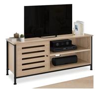 TecTake® Meuble TV 110 x 41,5 x 50,5 cm, Banc TV avec 2 étagères et 1 Compartiment fermé, Style Industriel, Meuble Tele avec encoches arrière, Meubles de Salon, Chambre pour télévision, Bois Clair
