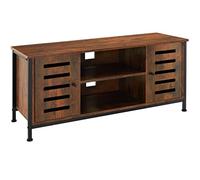 TecTake® Meuble TV 110 x 41,5 x 50,5 cm, Meuble Salon pour Television, 2 Compartiments Ouverts et 2 fermés par Porte, 4 encoches Pratiques, Etagere télévision, Banc TV Salon, Chambre, Bois Foncé