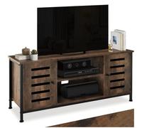 tectake® Meuble TV 110 x 41,5 x 50,5 cm, style industriel, bois & acier | Pieds réglables, 2 compartiments aux portes magnétiques, étagère réglable, capacité 50 kg, Buffet bas, Bois foncé industriel
