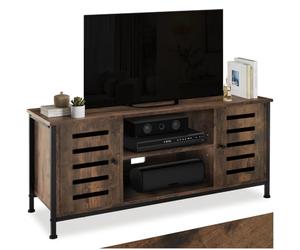 tectake® Meuble TV 110 x 41,5 x 50,5 cm, style industriel, bois & acier | Pieds réglables, 2 compartiments aux portes magnétiques, étagère réglable, capacité 50 kg, Buffet bas, Bois foncé industriel
