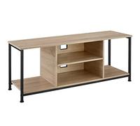 TecTake® Meuble TV 120 x 40 x 50,5 cm, Banc TV Salon Chambre, 4 Compartiments Ouverts et Étagère réglable, Meuble Rangement Television, Style Industriel, Meubles de Salon pour télévision, Bois Clair