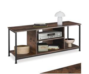 tectake® Meuble TV 120 x 40 x 50,5 cm, Banc TV Salon Chambre, 4 Compartiments Ouverts et Étagère réglable, Meuble Rangement Television, Style Industriel, Meubles de Salon pour télévision, Bois foncé