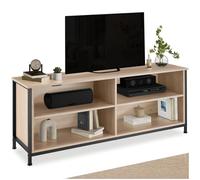 TecTake® Meuble TV 147 x 41 x 60,5 cm, Meuble Salon pour Television, 4 Compartiments et 4 encoches pour Le Passage des câbles, Style Industriel, Etagere télévision, Banc TV Salon, Chambre, Bois Clair