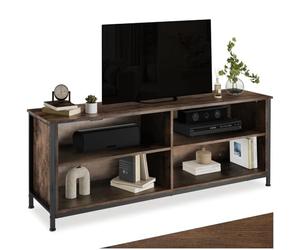 tectake® Meuble TV 147 x 41 x 60,5 cm, Meuble Salon pour Television, 4 Compartiments et 4 encoches pour Le Passage des câbles, Style Industriel, Etagere télévision, Banc TV Salon, Chambre, Bois Foncé