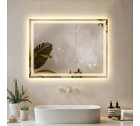 tectake® Miroir Salle de Bain éclairage LED intégré, Miroir Coiffeuse à LED, 3 Couleurs de lumière réglables, Fonction mémoire, Anti-buée, Idéal Salle de Bain, Coiffeuse, Makeup Mirror, 50 x 70 cm