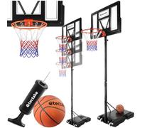 tectake® Panier de Basket Exterieur pour Enfants & Adultes, Réglable en Hauteur sur 9 Niveaux avec Base de lestage & roulettes, Ballon de Basket et Pompe Inclus, idéal pour Sport Enfants & Adultes