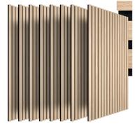 tectake® Panneaux acoustiques 120 x 60 x 1.1 cm, Lot de 8, Aspect Bois, en MDF et placage bois véritable, Feutre insonorisant, Panneaux 3D Découpables, Montage simple mur ou plafond - Chêne Clair