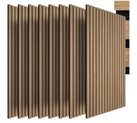 tectake® Panneaux acoustiques 120 x 60 x 1.1 cm, Lot de 8, Aspect Bois, en MDF et placage bois véritable, Feutre insonorisant, Panneaux 3D Découpables, Montage simple mur ou plafond - Marron Chêne