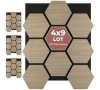 tectake® Panneaux acoustiques 76 x 62 cm, Lot de 4, Aspect Chêne, MDF et Placage en bois véritable, Découpables, Feutre insonorisant, Panneaux isolants phonique, Montage facile - Chêne Foncé