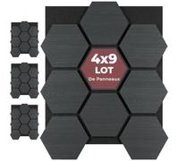 tectake® Panneaux acoustiques 76 x 62 cm, Lot de 4, Aspect Chêne, MDF et Placage en bois véritable, Découpables, Feutre insonorisant, Panneaux isolants phonique, Montage facile - Chêne Noir