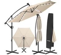 TECTAKE - Parasol Artemis - Parasol déporté 360°, LED, solaire, inclinable - en polyester hydrofuge - 300 x 300 cm - beige