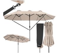 tectake® Parasol de Jardin Exterieur Parasol Double Rectangulaire à manivelle Cadre en Aluminium avec 1 Mât 460 x 270 x 241 cm, Protection UV 50+, Résistant au vent, pour Salon de jardin