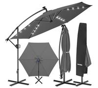 tectake® Parasol déporté, 3,5 x 3,5 m avec Eclairage LED, Pivotant à 360°, Inclinable 90° à 135°, UV 50+, Panneau solaire, Parasol de jardin exterieur, Terrasse, Balcon, Piscine, Housse de protection