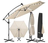 tectake® Parasol déporté, 3,5 x 3,5 m avec Eclairage LED, Pivotant à 360°, Inclinable 90° à 135°, UV 50+, Panneau solaire, Parasol de jardin exterieur, Terrasse, Balcon, Piscine, Housse de protection