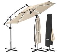 tectake® Parasol déporté, 3,5 x 3,5 m avec Eclairage LED, Pivotant à 360°, Inclinable 90° à 135°, UV 50+, Panneau solaire, Parasol de jardin exterieur, Terrasse, Balcon, Piscine, Housse de protection
