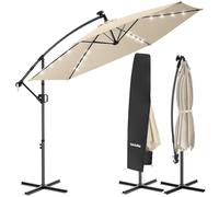 tectake® Parasol déporté, 3 x 3 m avec Eclairage LED, Pivotant à 360°, Inclinable de 90° à 135°, UV 50+, Panneau solaire, Parasol de jardin exterieur, Terrasse, Balcon, Piscine, Housse de protection