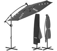 tectake® Parasol déporté, 3 x 3 m avec Eclairage LED, Pivotant à 360°, Inclinable de 90° à 135°, UV 50+, Panneau solaire, Parasol de jardin exterieur, Terrasse, Balcon, Piscine, Housse de protection