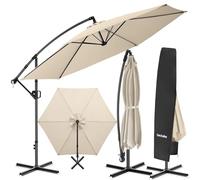 tectake® Parasol déporté à pied, 3,5 x 3,5 m, Pivotant à 360°, Inclinable de 90° à 135°, Protection UV 50+, Double-toit, Parasol de jardin exterieur, Terrasse, Balcon, Piscine, Housse de protection