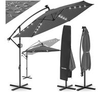 TECTAKE - Parasol - Parasol Artemis pivotant à 360°, LED solaire, UV 50+, manivelle, inclinable - color_light_grey