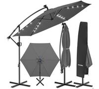 TECTAKE - Parasol - Parasol Artemis pivotant à 360°, LED solaire, UV 50+, manivelle, inclinable - color_light_grey