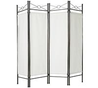 tectake Paravent avec 4 Panneaux, Structure en Acier, Parties en Tissu Amovibles, Rangement Peu Encombrant, Blanc