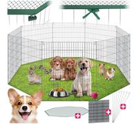 tectake Parc pour Chien avec 8 pièces de Grille, Porte de sécurité Double Fermeture, clôtures pour Chiens, Filet de sécurité Inclus, clôture Extensible, barrière pour Chiens - 204 x 204 x 93 cm