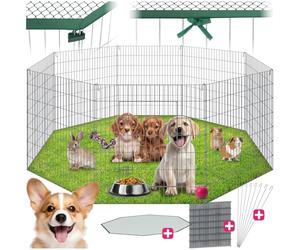 tectake Parc pour Chien avec 8 pièces de Grille, Porte de sécurité Double Fermeture, clôtures pour Chiens, Filet de sécurité Inclus, clôture Extensible, barrière pour Chiens - 204 x 204 x 93 cm