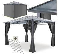 tectake® Pavillon de jardin 3 x 4 m, Imperméable, Structure en Aluminium | Résistant aux intempéries, Protection UV 30+, 4 panneaux latéraux zippés en polyester, Toit en polycarbonate, 8 Piquets, Gris