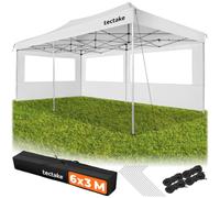 tectake® Pavillon Pliable 3 x 6 m en Aluminium, Imperméable et Protection Anti-UV, 3 Panneaux latéraux avec fenêtre, Tonnelle de Jardin réglable en Hauteur, Gazebo Pliant, Sac de Transport - Blanc