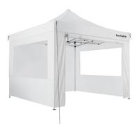 tectake® Pavillon pliant Aluminium, 3 x 3 m, imperméable, réglable, anti-UV | 4 Panneaux latéraux, avec Protection UV, réglable en Hauteur, Câbles de Tension, Piquets et Sac de Transport Inclus, blanc