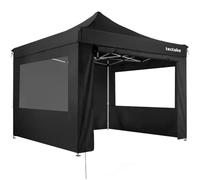 tectake® Pavillon pliant Aluminium, 3 x 3 m, imperméable, réglable, anti-UV | 4 Panneaux latéraux, avec Protection UV, réglable en Hauteur, Câbles de Tension, Piquets et Sac de Transport Inclus, noir