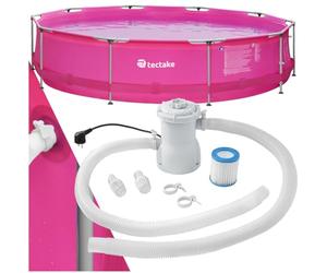 tectake® Piscine Tubulaire Ronde Piscine Hors Sol Ø360 x 76 cm Rose Vif, Structure en Acier, PVC Résistant aux UV & à la déchirure, avec Pompe Piscine à Filtre, Montage & démontage Facile