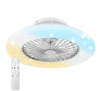 tectake® Plafonnier LED avec Ventilateur, Ø50 cm, Minuterie et Télécommande | 3 000-6 500 K, Lampe 40 W intensité variable 3 couleurs de lumière, Ventilateur 20 W 3 vitesses Marche arrière (Hiver), Blanc