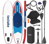 tectake® Planche de Stand-up Paddle Gonflable 2 en 1, 288 cm, Drop-Stitch | Siège Kayak, Stable, Antidérapante et Légère, Pompe, 3 Ailerons, Sac à dos, Pagaie double réglable, Pagaie simple, Max. 200kg