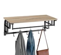 tectake® Porte manteau mural 66 x 30 x 27 cm, avec étagère, 5 crochets amovibles et tringle de suspension, Porte manteau bois, Meuble d'entrée, Vestiaire d'entrée, Vide poche mural, Bois clair