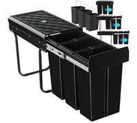 Tectake Poubelle à 3 compartiments, système de tri sélectif cuisine, pour armoire, extensible, encastrable, meuble bas - 3 x 10 l