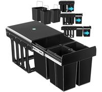 tectake® Poubelle de tri, 3 compartiments, 31 L, Encastrable min. 40 cm | Rails télescopiques fluides, Plastique ABS robuste, 2 petits bacs 8L et 1 grand 15L, Montage Facile, hygiénique, noir