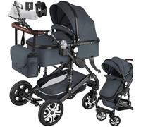 tectake® Poussette combinée Pliable 0-36 mois avec Nacelle & Poussette canne Siège sport Panier Harnais 5 points Poussette compacte Poussette voyage Accessoires Bébé Nouveau né Enfant Baby stroller