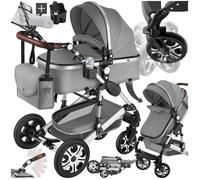TECTAKE Poussette combinée pliable MATS avec harnais à 5 points et sécurité - Gris