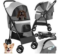 TECTAKE Poussette pour animaux EDDY avec 2 sangles de sécurité réglables en longueur et rangements