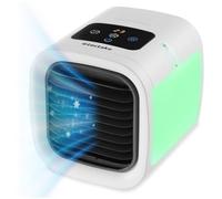 tectake® Rafraichisseur 3-en-1 avec Eclairage LED, Climatiseur portable silencieux, 5 vitesses, 2 modes, Bureau, Camping, Ventilateur à refroidissement par eau, Humidificateur, Port USB-C - Blanc