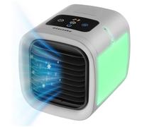 tectake® Rafraichisseur 3-en-1 avec Eclairage LED, Climatiseur portable silencieux, 5 vitesses, 2 modes, Bureau, Camping, Ventilateur à refroidissement par eau, Humidificateur, Port USB-C - Gris