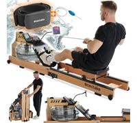 tectake® Rameur Pliable Appartement à Eau en Bois Massif Rameur Musculation Abdo Cardio Capacité Max. 150 kg pour Sport Maison Appareil Musculation fessier Sport Femme & Homme Home Gym