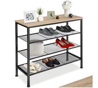 tectake® Rangement Chaussures 80,5 x 30,5 x 72,5 cm, Etagere Chaussures Style Industriel Meuble Chaussure 3 étagères grillagées, Rangement Chaussure Meuble d'entrée Dressing Salon Chambre, Bois Clair